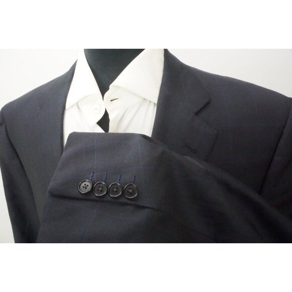 Sartoria Partenopea Napoli Blue Windowpane Plaid 100% Wool Sport Coat Jacket 50L - Picture 4 of 8